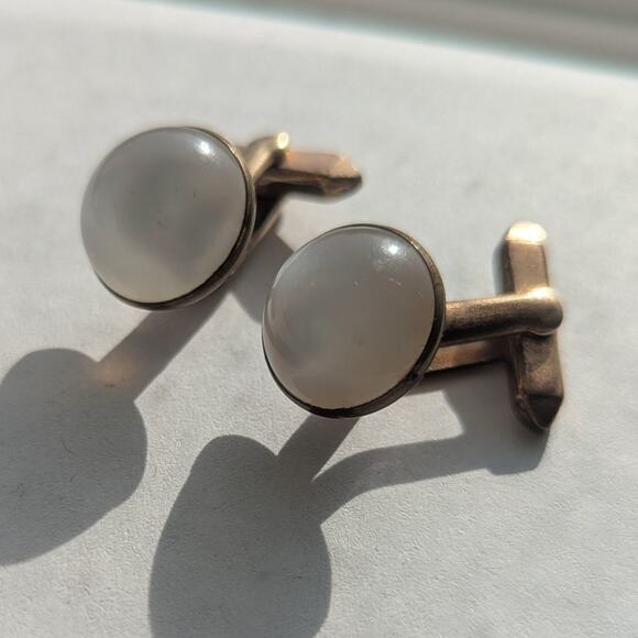 Vintage Brass Moonglow Domed Cuff Links - Picture 5 of 6